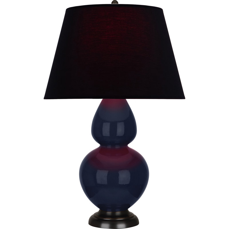 Lampe de table double gourde en céramique, Bleu minuit émaillé / bronze, Noir / Rouge, Bronze