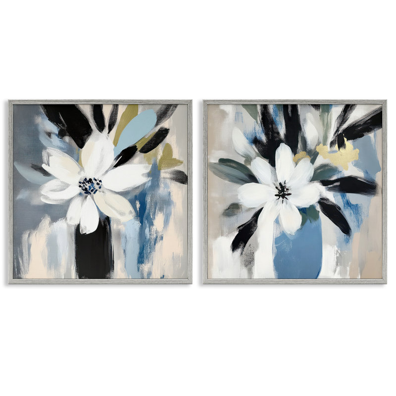 Timeless Florals 2pc Framed Giclee Set, design by Mona Grace, 12" H x 12" W, Farmhouse Gray Framed Giclee
