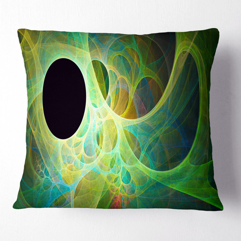 Fractal Angel Wings en vert - coussin abstrait imprimé, 18 po x 18 po, Vert / Noir, Coussin décoratif