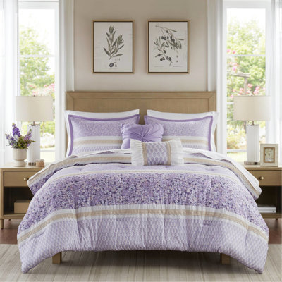 Édredon très grand / très grand seersucker comprenant 2 taies décoratives et coussins décoratifs - Microfibre, style avec volants en dentelle à motif floral, rembourrage, nettoyage des taches, emballage comprimé, pelucheux, vapeur