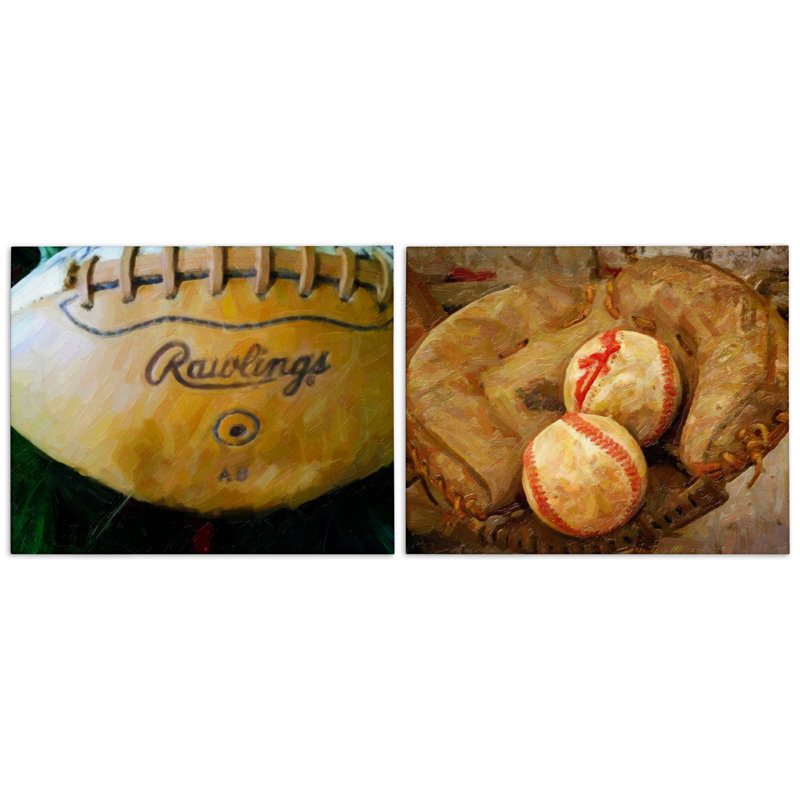  «Sports Balls & Mitt», ensemble de 2 toiles d'art par Graffi * Tee, H 16 po x l 20 po