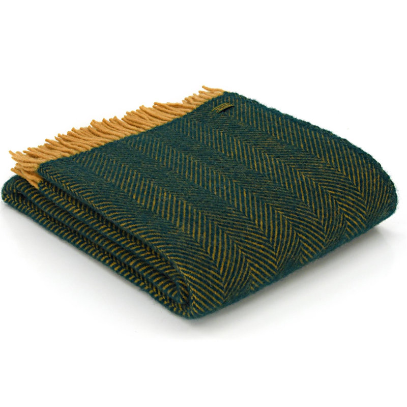 100% Pure New Wool Throws, Emerald/Mustard