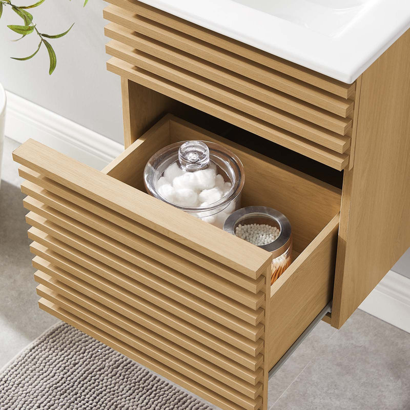Meuble-lavabo mural 18 po Modway Render, Blanc, Chêne