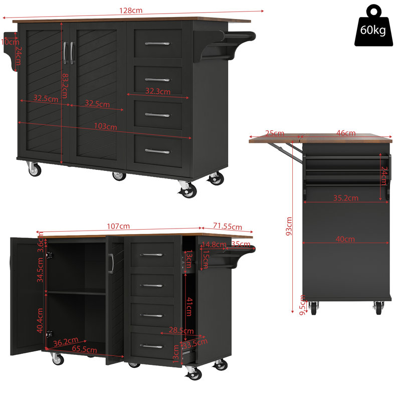 Wood Kitchen Island, Black