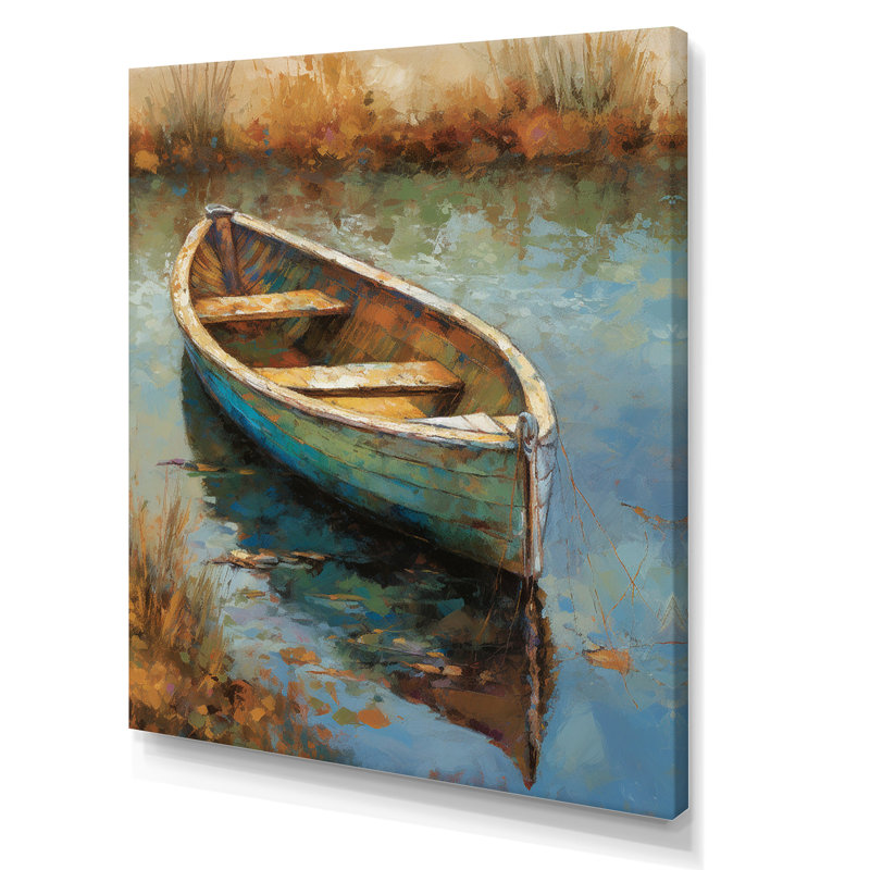 «Lake Serenity Dinghy Boat Resting On The Water I», art mural Lakehouse, Toile tendue, H 32 po x l 16 po x P 1 po