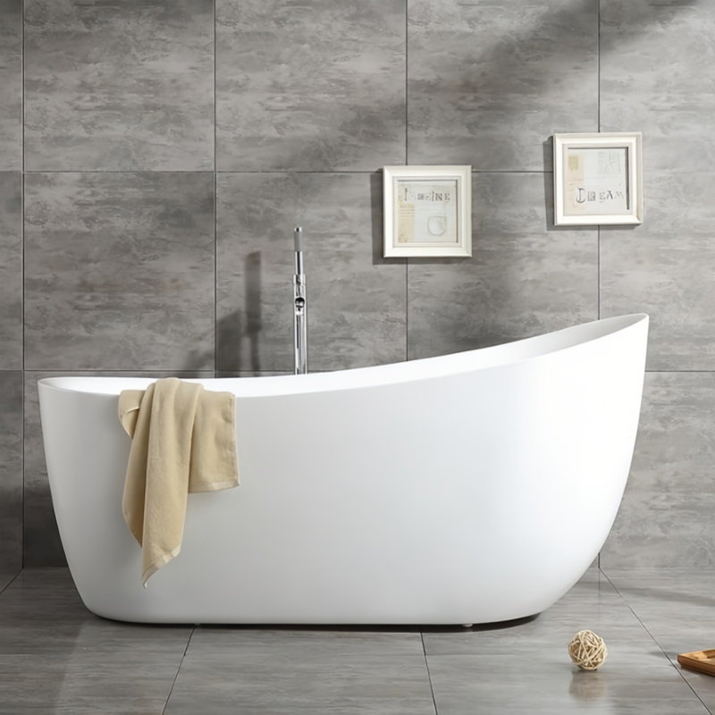 Modern Simple Acrylic Bathtub 62.99'' W 30.71'' H Frameless Offset Curved Tub & Shower Kit