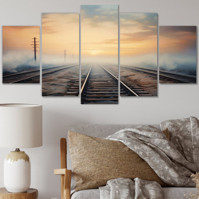Train Transcendent Tracks - Transportation Canvas Wall Art - 5 Panels
