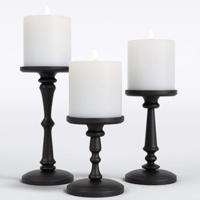 Candle Holders Set Of 3 - Metal Candle Holders For Pillar Candles & LED Flameless Candles - Tall - Decorative For Table, Fireplace & More - Pillar Candles Holders Sets Of 3