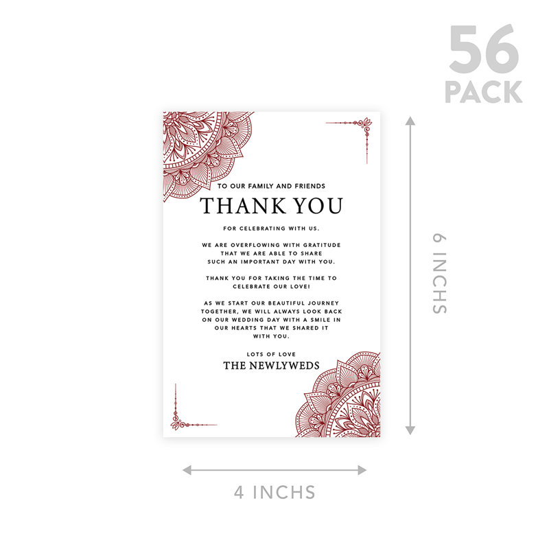 Élégantes cartes de mariage ornées pour la réception de table, assiettes à dîner, famille, amis, paquet de 56, Burgundy