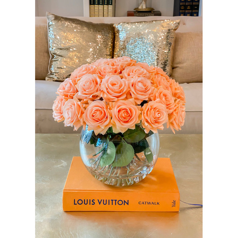 Rose Faux Floral in Vase, Orange