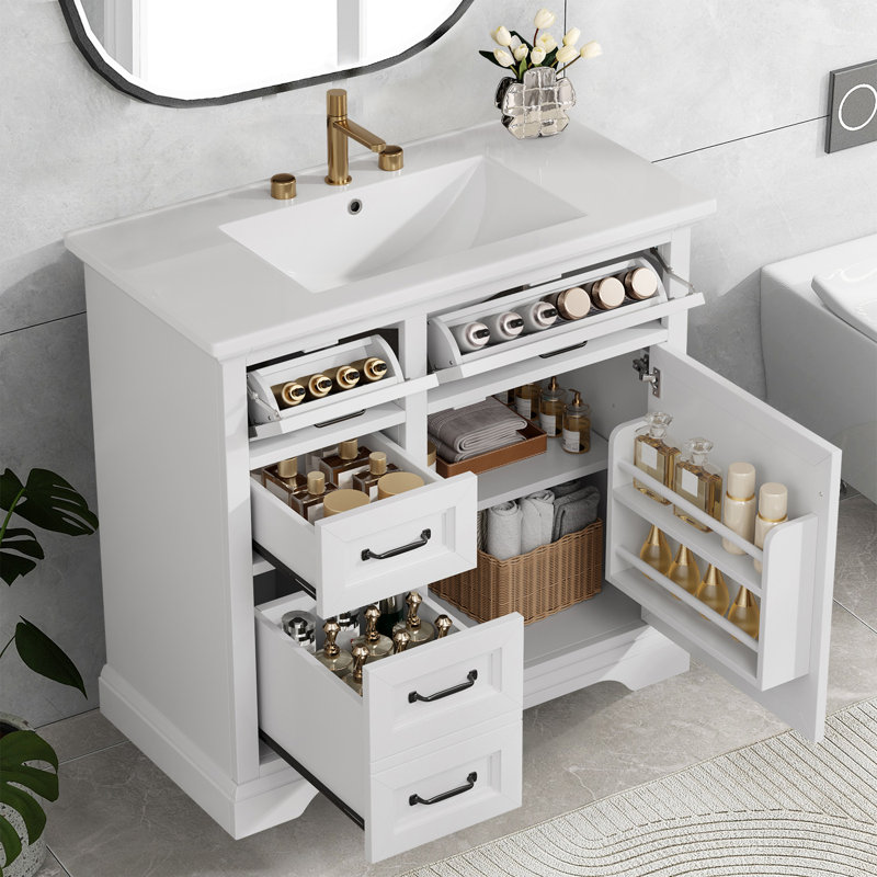 Meuble-lavabo moderne 36 "avec lavabo en céramique, Blanc