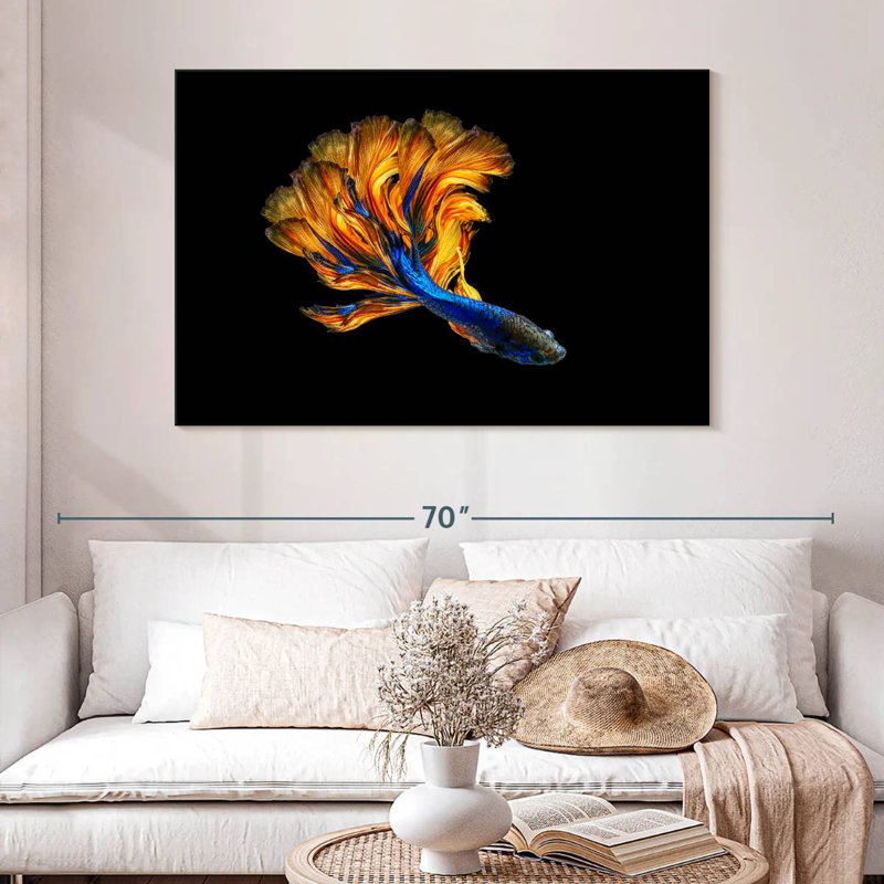 Brampt Yellow Tailed Blue Betta Fish, 32" H x 48" W