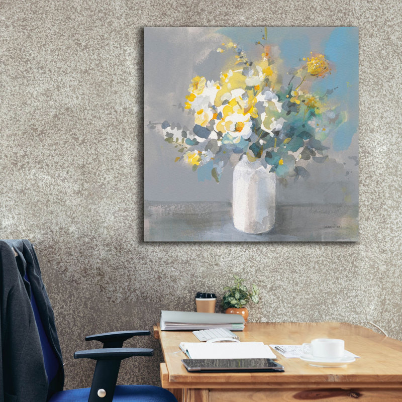«Touch Of Spring 1 White Vase» par Danhui Nai, art mural sur toile, H 37 po x l 37 po