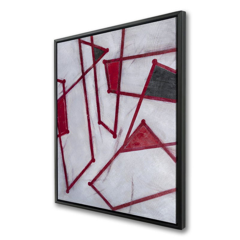 Red Outlines Shapes - Contemporary Black Framed Canvas Art
