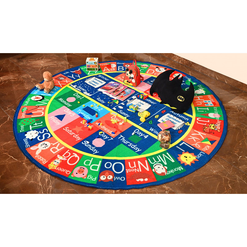 Tapis éducatif rouge / bleu / vert, Rond 5 pi