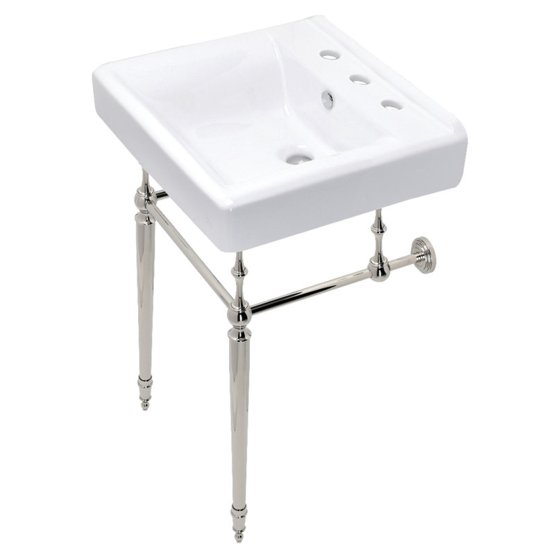 Kingston Brass Edwardian 20-Inch Porcelain Console Sink with Brass Legs (8-Inch, 3-Hole), Polished Nickel