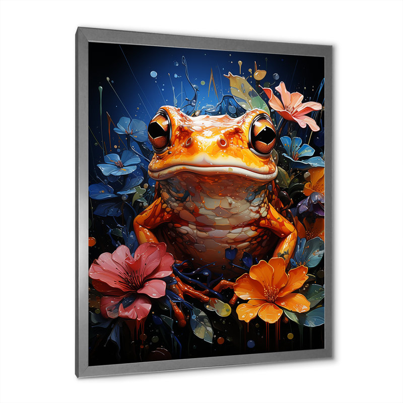 «Expressionist Flower Frog» sur impression sur toile, Cadre simple argenté, H 44 po x l 34 po x P 1,5 po
