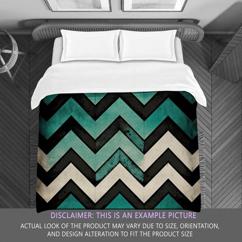 Checkered Comforter, Queen Comforter, Black/Turquoise Chevron