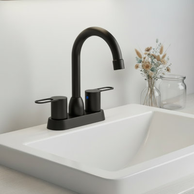 High-Arc 2-Handle Centerset Faucet - 4 Inch Matte Black Rv Bathroom Sink Faucet
