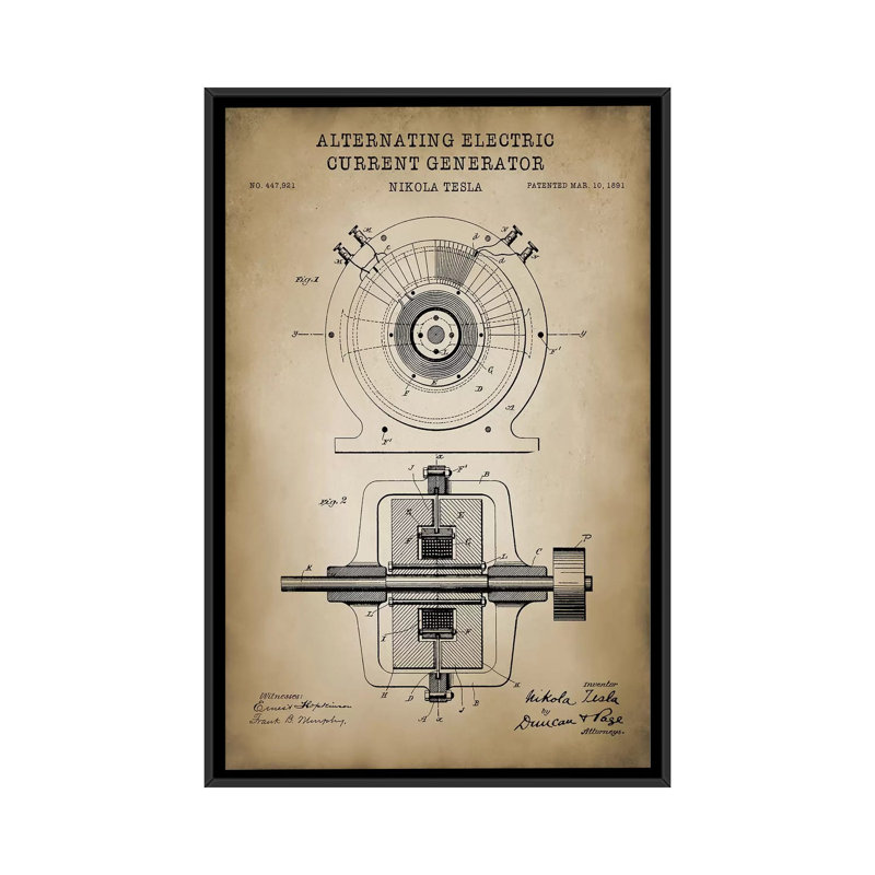 « tesla alternating electric courant generator, beige », impression sur toile, H 26 po x l 18 po x P 1,5 po, Pas de tapis