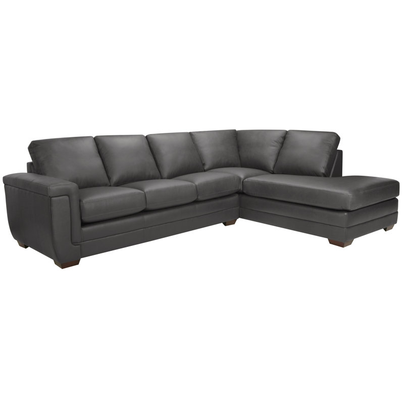 Gile Upholstered L-Shaped Sectional Right Hand Facing, Dark Gray Genuine Leather
