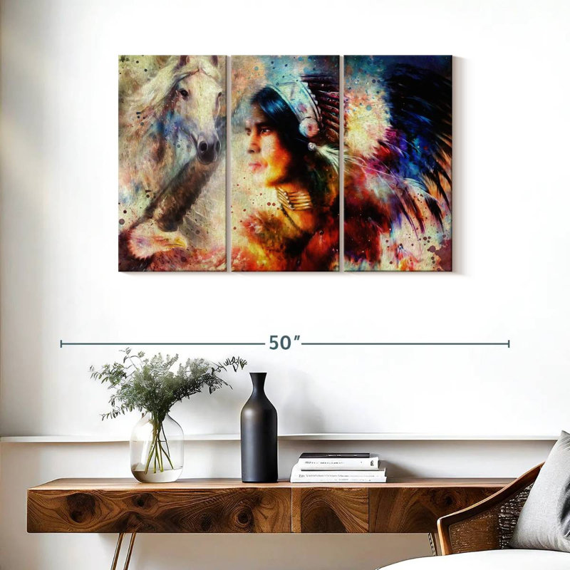 Lelar American Indian Warrior, 24" H x 38" W