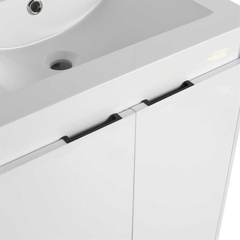 Meuble-lavabo autoportant de 72 po avec lavabo en résine et armoire à 1 côté, portes et tiroir à fermeture douce, blanc brillant, contreplaqué (emballage KD)