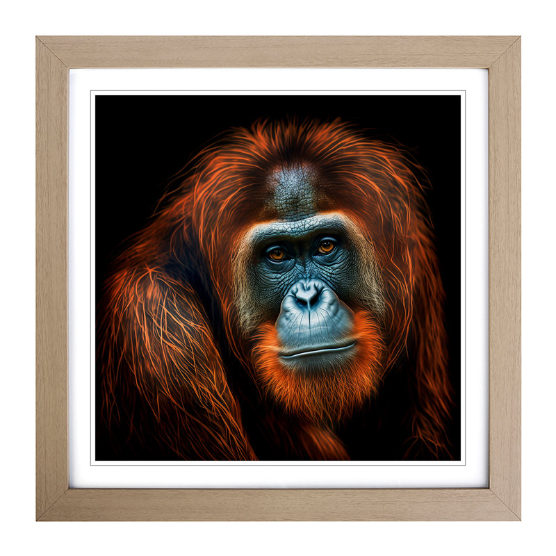 Orangutan Digital Art - Framed Print, Oak