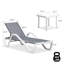 L'ensemble de chaises longues de patio comprend 2 chaises de bronzage empilables en aluminium avec accoudoirs et 1 table d'appoint-1571118358