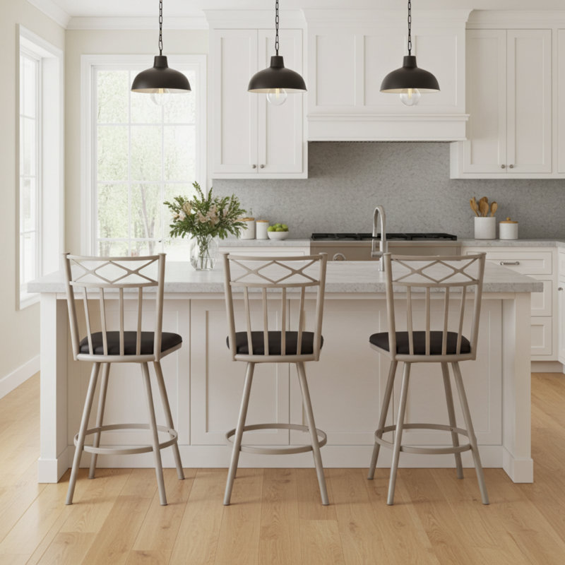 Sunnydale Lennix 26" Swivel Counter Stool, Sterling Mist Finish & Obsedian Black Leatherette