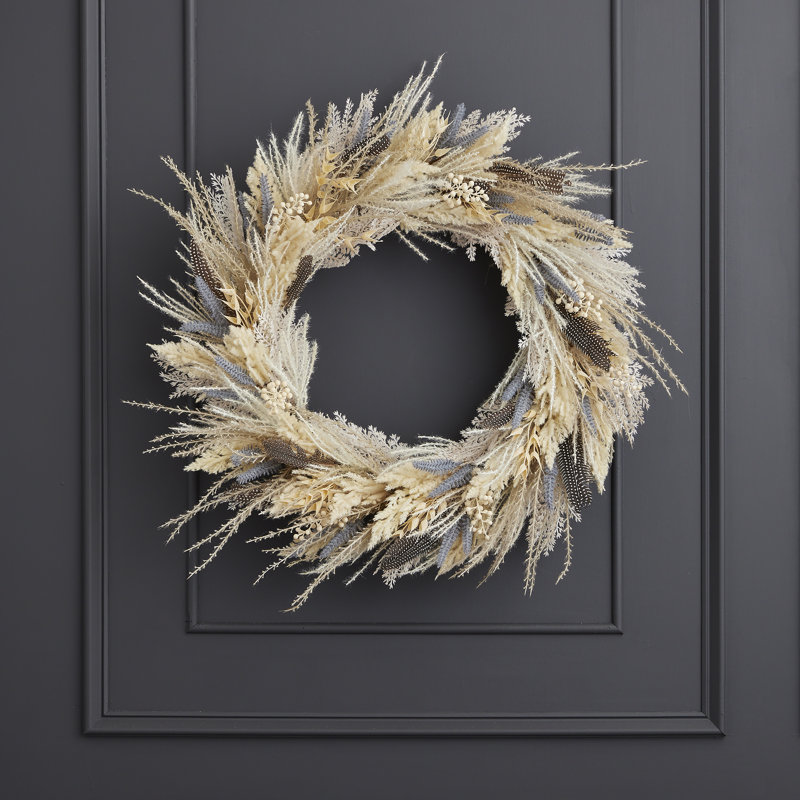 Fall Fields Bouquet with Feathers and Pampas 28in Wreath