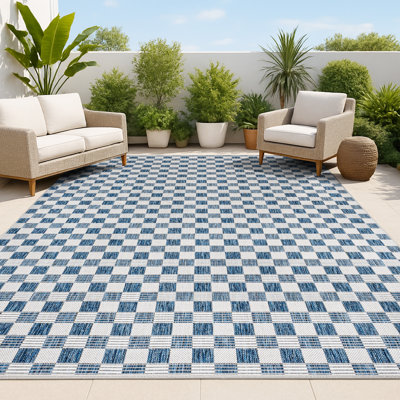 Tapis d'intérieur / extérieur bleu marine / crème Aimee