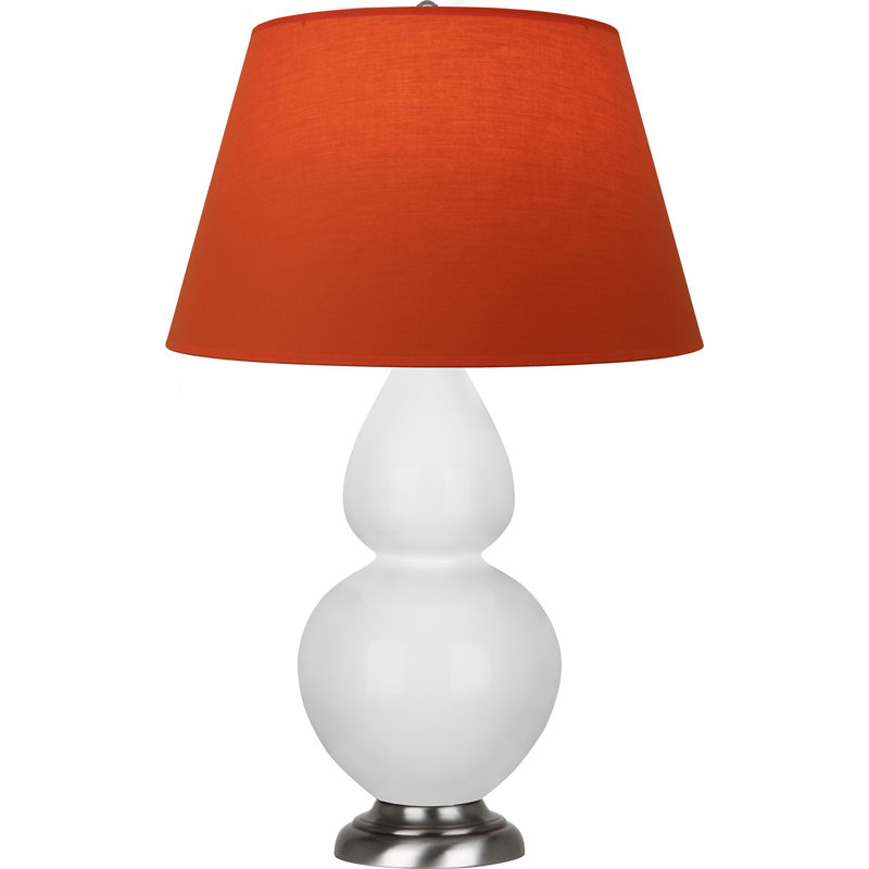 Lampe de table double gourde en céramique, Marguerite émaillée / argent antique, Tangerine / doublure taupe, Argent argent