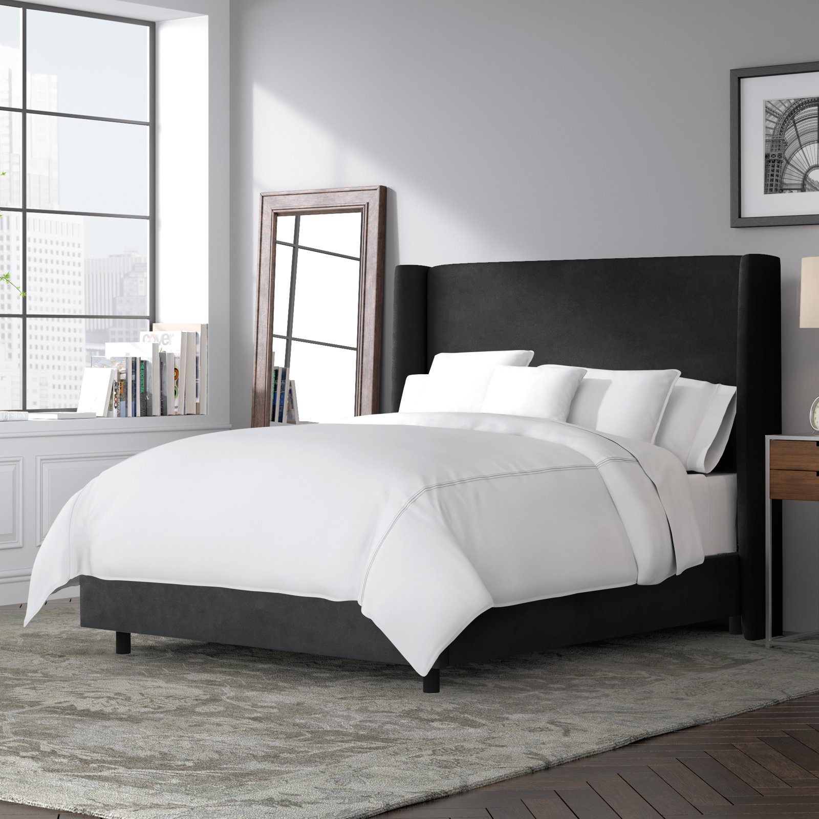 Tilly Upholstered Wingback Bed, King, Classic Black Performance Velvet