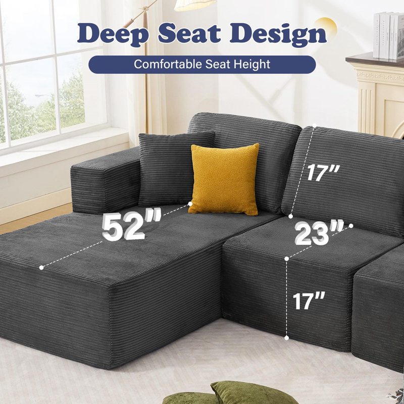 Canapé modulaire Cloud avec méridienne en L et assise profonde, Gris
