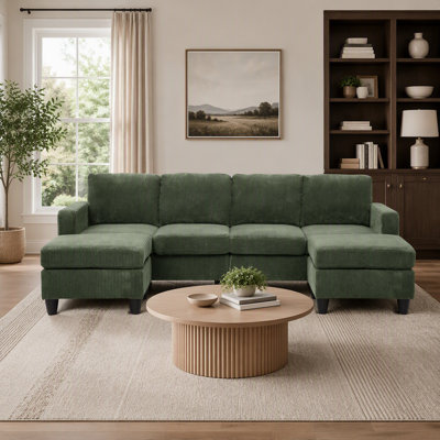Modular Corduroy Sectional Sofa With Ottoman