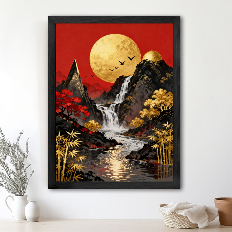 Reproduction d'art encadré noir, paysage chinois rétro, art mural, H 11 po x l 9 po