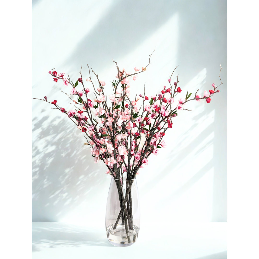 Cherry Blossom Arrangement in Faux Water Vase (7 Stems included) Primrue