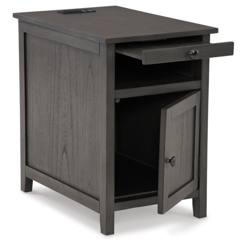Dalson End Table and Built-In Outlets, Gray