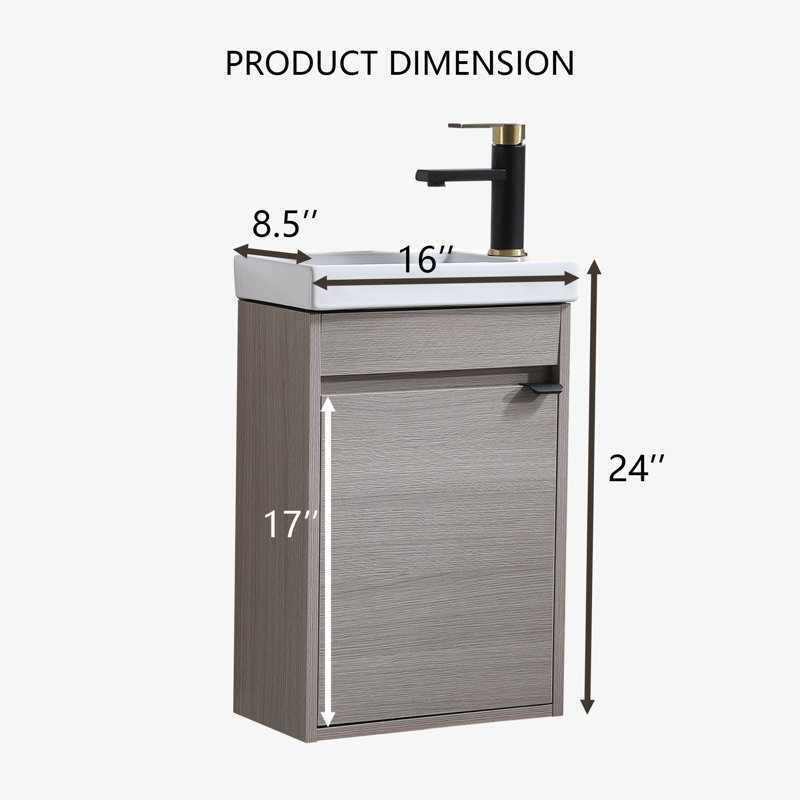 Ensemble de meuble-lavabo simple mural 16 po avec grain de bois 16 po