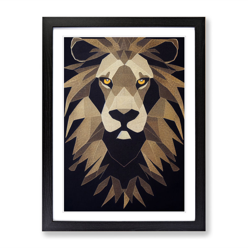 Lion Embroidery - Picture Frame Print, Black, 64cm H x 46cm W x 2cm D