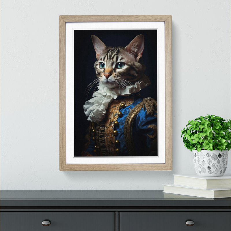 Bengal Cat Rococo Art - Framed Print, 34cm H x 25cm W x 2cm D, Oak Framed
