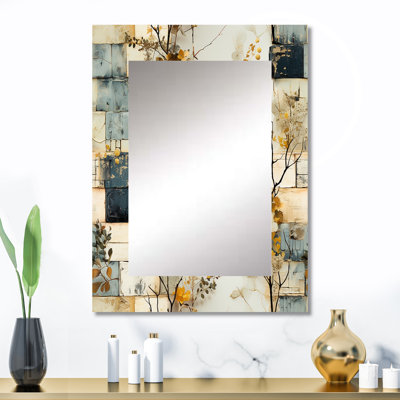Bhayani Gray Cubic Botanical Dreams - miroir mural patchwork, miroir décoratif rétro, impression d'art en métal