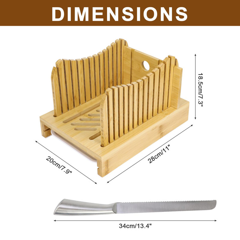 Bamboo Bread Slicer For Homemade Bread With Serrated Knife & Crumb Tray - Foldable Compact Bread Cutting Guide, Adjustable Bread Slicer, Bamboo Bread Cutter For Homemade Bread, Cakes, Bagels