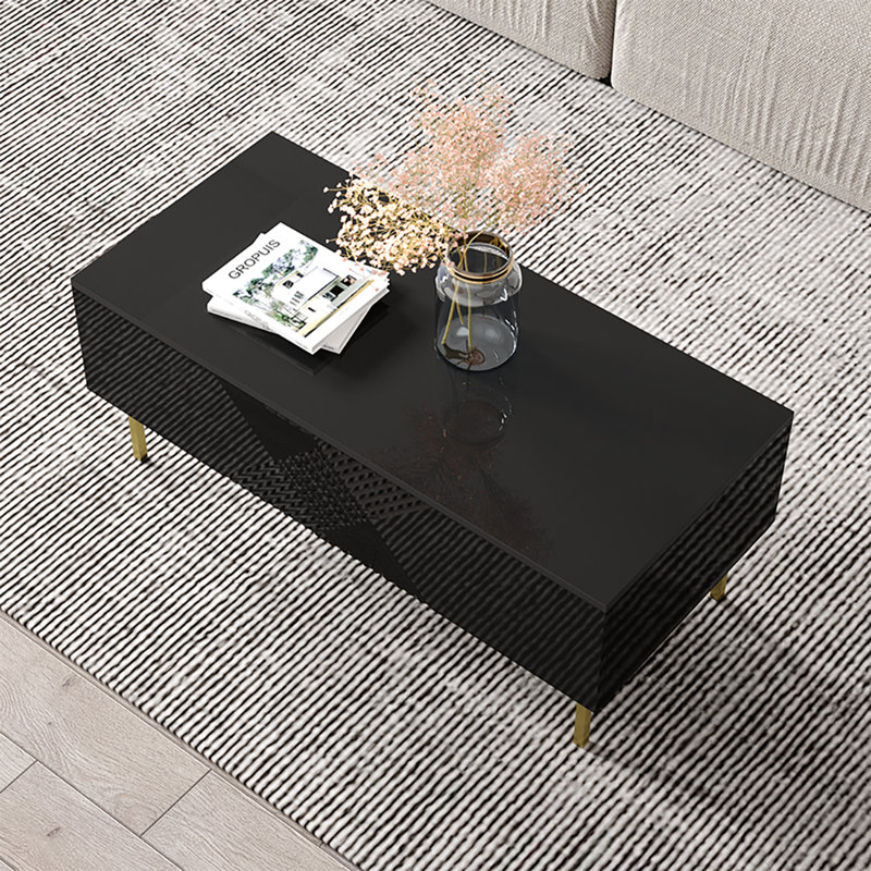 Zineta 47.2" Coffee Table with High Gloss Finish, Black, Black/Gold