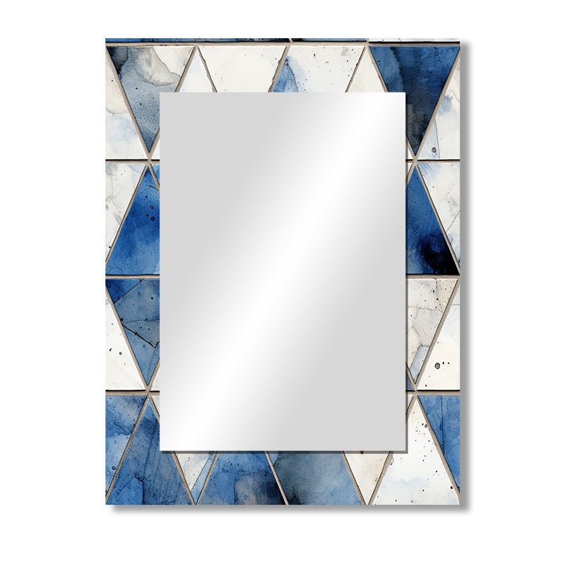 Agapi rustique cobalt Triangle Symphony - miroir géométrique unique, grand miroir mural moderne, impression d'art en métal