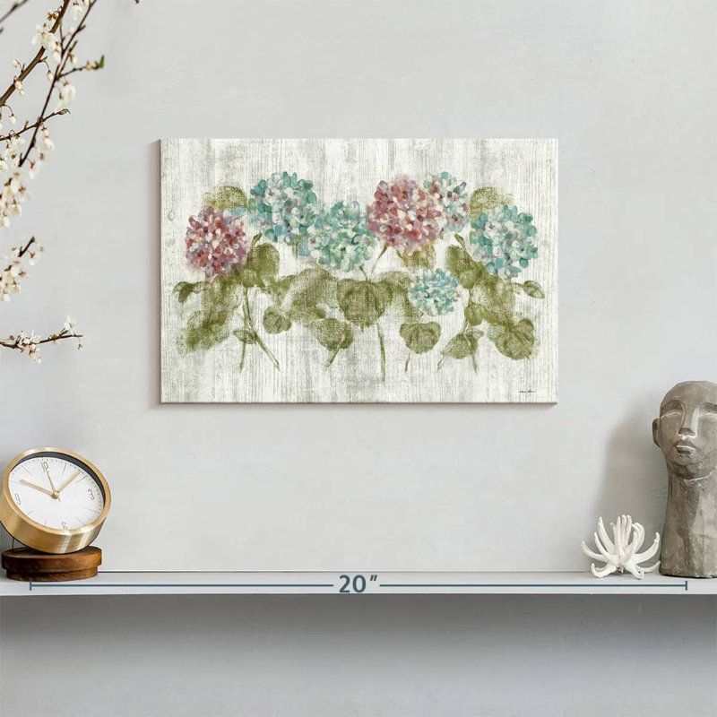 Harnek, rangée vibrante d'hortensias sur bois, H 8 po x l 12 po