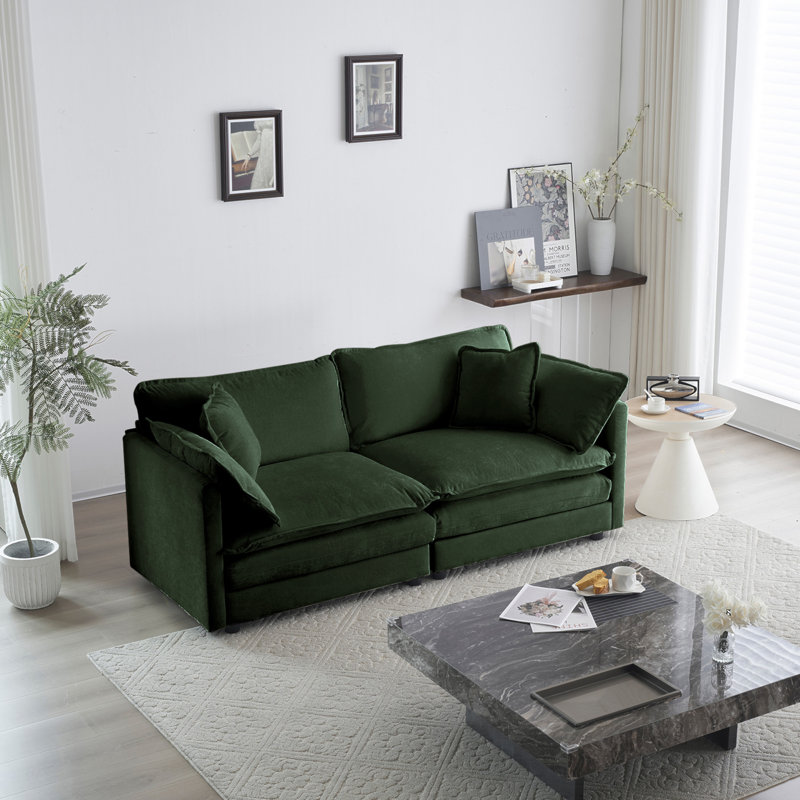 Ensemble de conversation avec canapé en tissu chenille Athenia, 1 causeuse + 2 chaises, Chenille verte