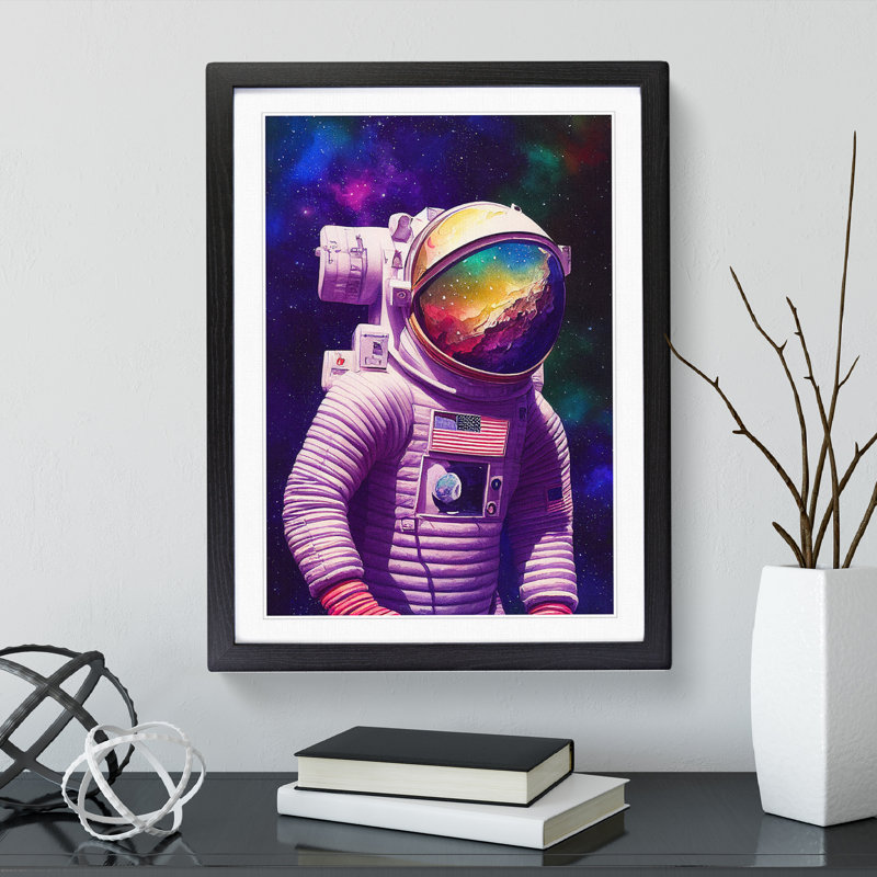 Astronaut Above Earth - Single Picture Frame Print, Black Framed, 64cm H x 46cm W x 2cm D
