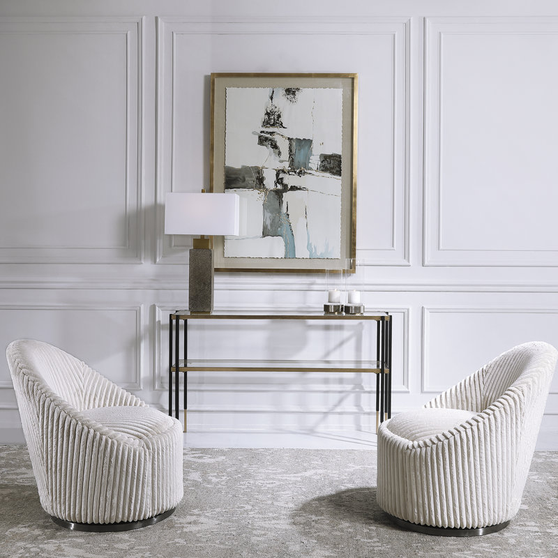 Modern Style Swivel Accent Chair & Barrel Chair, Beige Corduroy